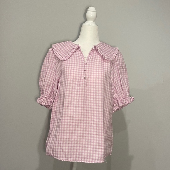 FRNCH Purple Gingham Collared Blouse-Size:L - Picture 1 of 6